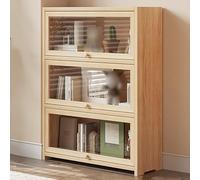 Libreria in legno massello, mobiletto industriale con porta a ribalta verso l'interno, espositore da pavimento per riporre oggetti versatili in camera da letto, ufficio, cucina, soggiorno