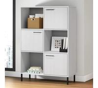 Libreria in Legno Massello OSLO con Gambe in Metallo Bianco 90x35x128,5cm - Rustic Wooden Bookcase with 6 Shelves for Living Room Office Pine Solid Wood Metal Feet for Stability & Storage