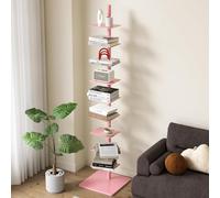 Libreria in metallo a 9 livelli, torre per libri alta e stretta, scaffale verticale multiuso, design angolare per piccoli spazi, elegante archiviazione e organizzazione della casa