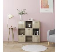 Libreria in rovere Sonoma, 90 x 30 x 90 cm, robusta mensola in legno con 9 scomparti e 5 porte, versatile organizer a cubo per soggiorno, ufficio e cameretta dei bambini