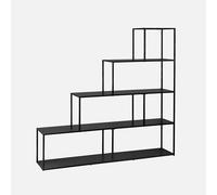 Libreria industriale a scala in metallo, 4 livelli Nero - 160x30x157 cm