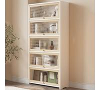 Libreria industriale in legno massello con anta a spinta verso l'interno, versatile armadio portaoggetti per camera da letto, ufficio, cucina e soggiorno, mensola espositiva da pavimento, bianco, 70 x