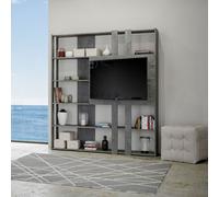 Libreria KATO L in legno Cemento con pannello TV 178x204 cm