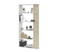 Libreria legno moderna 5 ripiani altezza 180 cm bianco e rovere