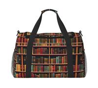 Libreria Libreria Stampa Libro Grande Tela Viaggio Duffel Bag Weekender Borse per le Donne Pernottamento Bag Carry On Tote Bag, nero, Taglia unica