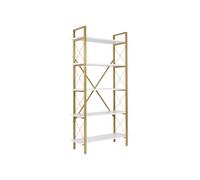Dmora - Libreria Martone, Scaffale da ufficio, Mobile portalibri, Biblioteca, 90x34 h180 cm, Bianco e Oro