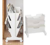 Libreria mobile a 3 ripiani, bianca, con ruote, grande capacità, in plastica, per casa, ufficio e scuola, soluzione versatile sotto la scrivania