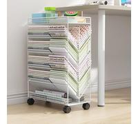 Libreria mobile a 5 ripiani su ruote, carrello portaoggetti mobile per bambini, classe, ufficio, studio, nizzazione, design bianco puro per una facile mobilità