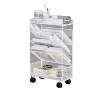 Libreria mobile con spazio compatto da scrivania, espositore angolare in metallo da pavimento e portariviste, per spazi ristretti