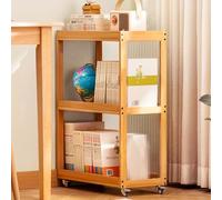 Libreria Mobile in bambù su Ruote - Libreria angolare Indipendente Stretta, espositore Aperto e ripiano portaoggetti Mobile per Camera da Letto, Soggiorno, Ufficio - 24x50x71 cm