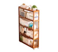 Libreria Mobile in bambù su Ruote - Libreria angolare Indipendente Stretta, mensola espositiva Aperta per Camera da Letto, Soggiorno e Ufficio, 24x90x134 cm, Elegante e salvaspazio
