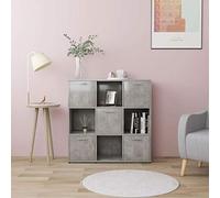 Libreria Mobile, scaffale a muro con 9 scomparti, 5 ante, dimensioni 90x30x90 cm, legno multistrato, grigio cemento, per soggiorno, camera da letto, camera dei bambini, ufficio, documenti, libri, DVD