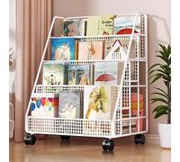 Libreria mobile su ruote, 4 ripiani per ufficio, aula, asilo nido o organizzazione domestica, perfetta per un facile accesso a libri e forniture, 40 x 28 x 60 cm