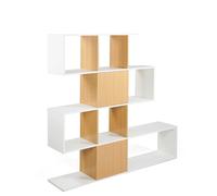 Libreria Moderna 6 Ripiani 145x145x30 cm in Legno Melaminico Bianco Opaco e Rovere