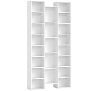 Libreria Moderna 89,5x23,5x181 cm con 21 Scomparti e 10 Ripiani Regolabili in Legno Bianco