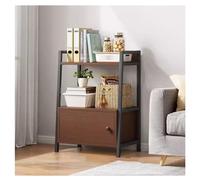 Libreria moderna a 2 ripiani, con struttura in metallo, con cassetti, per bagno, casa e ufficio, autoportante (nero, 43 x 30 x 70 cm)
