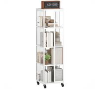 Libreria Moderna a 4 Ripiani 35x35x129 cm con Ruote in Metallo a Rete Bianco