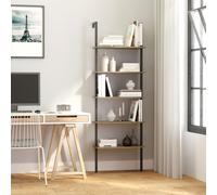 Libreria Moderna a Scala con 5 Ripiani e Dispositivo Antiribaltamento, Design a Muro, in Legno e Metallo, 60x30x184,5 cm, Marrone