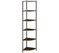 Libreria Moderna Angolare a 6 Ripiani 34x34x166 cm in Metallo e MDF Marrone e Nero