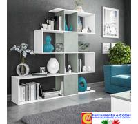 Libreria Moderna Bianco Artic Grigio Con 5 Ripiani Zig Zag Divisori A parete