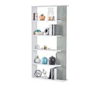 Libreria Moderna Con 5 Vani E 6 Ripiani In Melaminico Da 180 Cm Libreria A Parete O Divisoria Per Soggiorno Camera O Ufficio Design Minimalista Robusta Facile Da Montare (Bianco e Grigio Cemento)