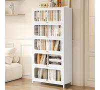 Libreria moderna in acciaio con ante trasparenti e gambe dritte, mobiletto autoportante per cucina, dispensa, soggiorno e ufficio, vetrina rettangolare in metallo, colore bianco