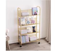 Libreria moderna in metallo a 4 ripiani con ruote mobili e portariviste, semplice scaffale per studenti per libri e decorazioni