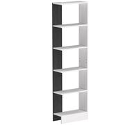 Libreria Moderna Salvaspazio A 5 Ripiani In Legno 45x21x170 Cm, Bianco E Nero