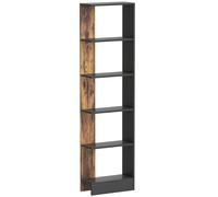 Libreria Moderna Salvaspazio A 5 Ripiani In Legno 45x21x170 Cm, Marrone E Nero