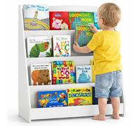 BAKAJI Libreria Montessoriana per Bambini in Legno, Portariviste Multiripiano Salvaspazio per Cameretta, Scaffalatura Organizer Espositore Porta Libri, Riviste, Giochi (Bianco)