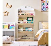 Libreria Montessoriana per Bambini Porta Libri Bambini a 4 Ripiani Libreria Verticale Portagiochi Cameretta Bambina Bianco e Naturale 60x15x130.5 cm KMB121-W Informazioni sul prodotto[Informazioni sul