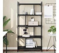 Libreria Nera 5 Ripiani 76x32x158 cm Legno Multistrato - Moderna Libreria a Parete per Soggiorno e Ufficio con Scaffali Spaziosi, Design Industriale in Metallo Legno, Facile da Montare e Pulire