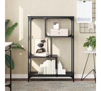 Libreria nera a 4 ripiani, 81 x 36 x 115 cm, in legno e robusto telaio in acciaio, versatile per soggiorno, ufficio e camera da letto
