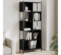 Libreria Nera Moderna 72x28x172 cm in Legno Multistrato e Acciaio, Scaffale per Soggiorno Camera da Letto, Ampio Spazio per Libri e Oggetti Decorativi, Struttura Robusta, Facile Assemblaggio