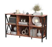 Libreria orizzontale, organizer a cubo, libreria industriale larga con contenitore, ripiani bassi e larghi, rustico per ufficio, camera da letto, soggiorno, 119,4 cm (marrone, 6 cubi)