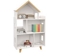 Libreria Per Bambini 3-6 Anni A 3 Livelli Per Libri E Giochi, In Mdf E Legno Di Pino, 65x25x108.5 Cm, Bianco