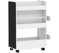 Libreria Per Bambini 3-8 Anni A Due Lati, Scaffale Portagiochi Con Ruote E Lavagna Nera, Bianco