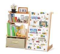 Libreria per Bambini con 4 Ripiani e 3 Scomparti Aperti, Scaffale Giochi Bambini con Scatole e 3 Tasche, Scaffale Portagiochi per Camerette, Librerie Montessoriana per Bambino e Bambina (Traffico)