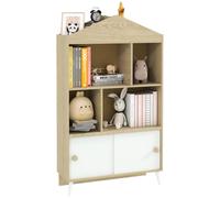 Libreria Per Bambini In Legno Con Ripiani Aperti E Armadietto Inferiore, 80x30x140.5 Cm, Bianco E Color Legno