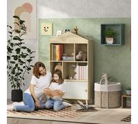Libreria per Bambini in Legno con Ripiani Aperti e Armadietto Inferiore, 80x30x140,5 cm, Bianco e color Legno
