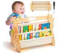 Libreria per bambini in legno double face, a 4 strati, 43 x 34 x 28,3 cm, piccola con manico Montessori, libreria aperta per classificare, riviste, strumenti didattici, materiali