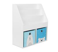 Relaxdays Libreria bambini, HLP: 79 x 72 x 30,5 cm, 3 vani per libri, 2 scatole per giocattoli, scaffale bianco