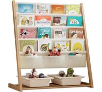 Libreria per bambini, scaffale per libri, con 3 tasche per riporre oggetti, per camera dei bambini, sala giochi, asilo nido, scuola (colore legno, 78 x 69 x 33 cm)