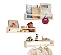 Libreria per bambino Aichilra, set di 3 librerie galleggianti o scaffalature, decorazione per camerette, ideale per libri e giocattoli, scaffale Montessori | legno naturale