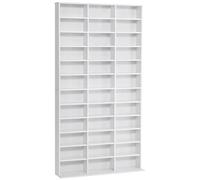 Libreria Porta Cd In Legno Con 3 Colonne Da 12 Ripiani Ad Altezza Regolabile, 102x23.5x195 Cm, Bianco