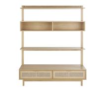 Libreria porta TV con 2 ante in paglia di Vienna e 2 nicchie lung. 150 cm