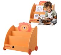 Navaris Libreria Bambini Portagiochi 3X Scaffali - Scaffale Porta Libri Giochi Bimbo 3X Livelli - Organizer Cameretta Moderno 4X Ruote - Giochi Montessori - Design Leone Giallo