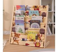 BAKAJI Libreria Montessoriana per Bambini in Legno Naturale e Tela, Portariviste a 6 Ripiani Salvaspazio, Scaffalatura Espositore da Cameretta, Dimensioni 60 x 30 x 80 cm