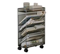 Libreria portatile con rotelle e carrello compatto da scrivania, in metallo, su ruote, per spazi ristretti, espositore angolare e portariviste (nero, 33,5 x 17 x 57 cm)