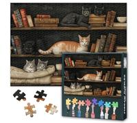 Libreria puzzle 1000 pezzi, dolce gatto puzzle adulti vecchi libri tazza 1000 pezzi puzzle per adulti 70 x 50 cm puzzle impossible gioco di abilità per tutta la famiglia